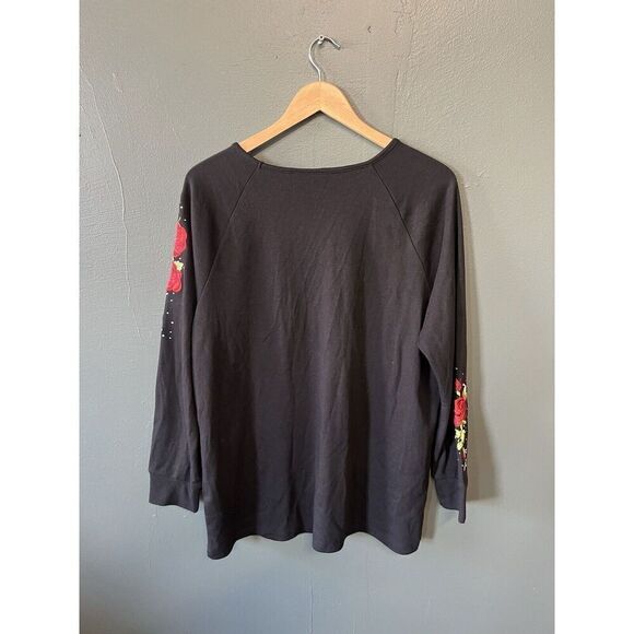 Quaker Factory By Jeanne Bice Womens Black Long Sleeve Floral Pattern size L NWT - Picture 2 of 3